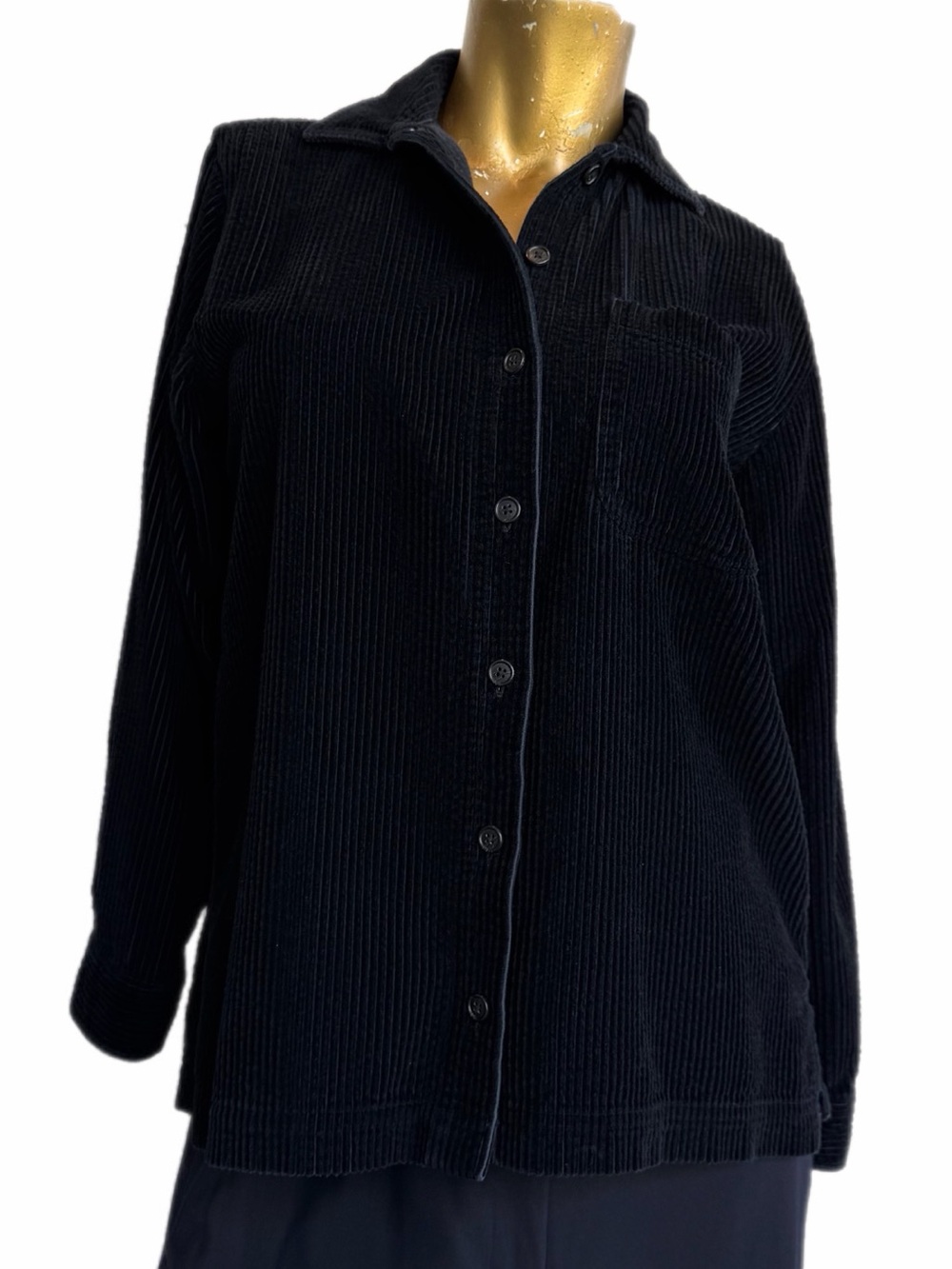 Vintage L.L. Bean Black Wide Wale Corduroy Collared Button down Shirt XS Cotton